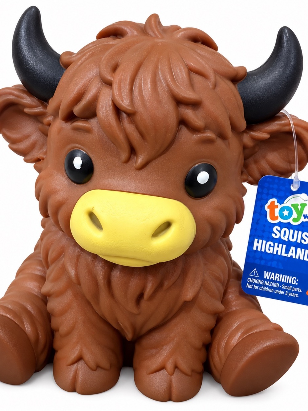 SMITH Brown Highland Cow Squishy Plush with Yellow Snout